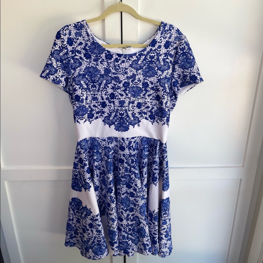 Marc Brouwer Lace Printed Blue Dress